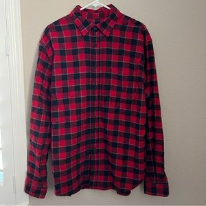 Merona Men's Buffalo Plaid Red Black Gray Button Collared Shirt Size XL